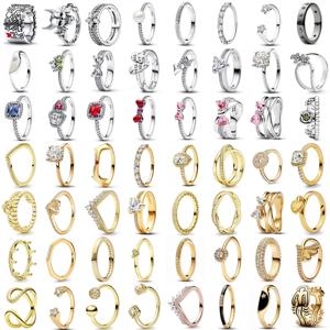 새로운 925 실버 라이트 골드 크라운 러브 보우 컬러 다이아몬드 반지 참 파티 데일리 레저 착용 DIY 여성 부티크 쥬얼리