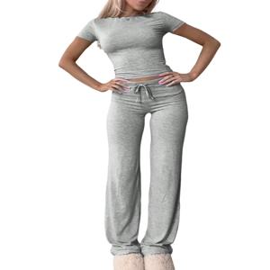 여름 편안한 캐주얼 여성 홈 스포츠 세트 2025 새로운 유행 솔리드 컬러 슬림 바디 의류 + 바지 투피스 세트