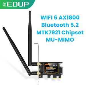 EDUP 9655 AX1800 WiFi6 Bluetooth 5.2 PCI-E 네트워크 카드 Windows 10 및 Linux용 2*6dBi 안테나가 포함된 강력한 칩셋 어댑터