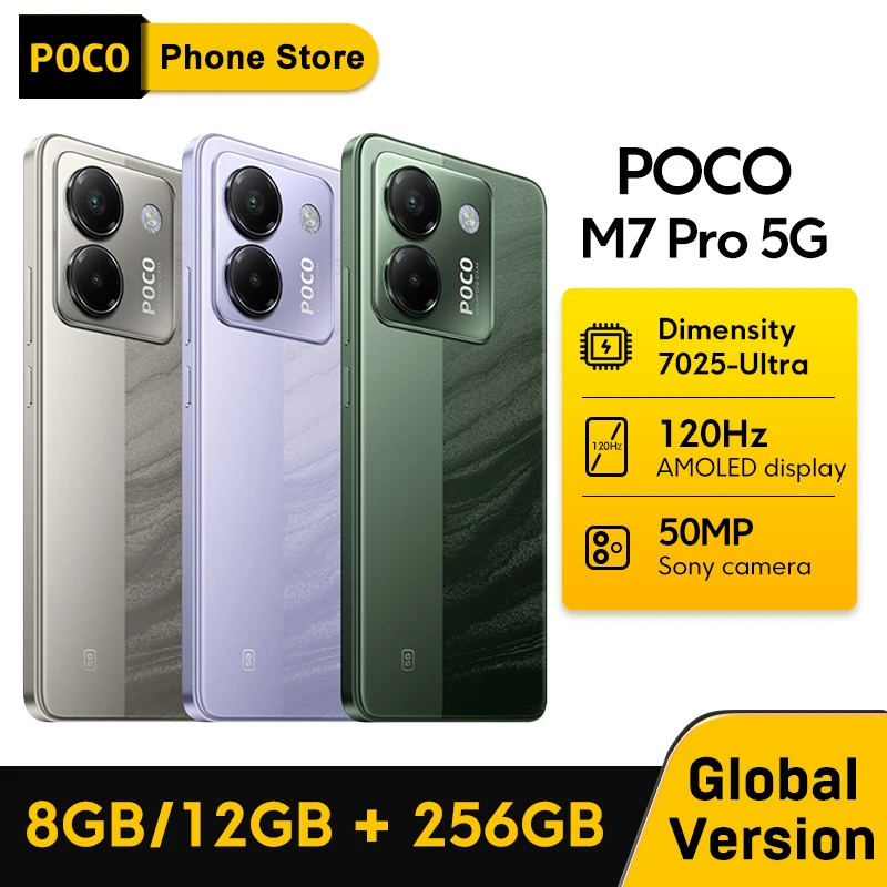 POCO M7 pro 5G 글로벌 버전 스마트폰, 디멘시티 7025-울트라 6.67 인치, 120Hz AMOLED 디스플레이, 50MP 카메라, OIS 45W 충전 NFC