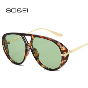 SO&EI Ins 인기 패션 더블 브릿지 파일럿 여성 대형 선글라스 레트로 캔디 컬러 그라디언트 UV400 남성 펑크 선글라스