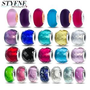 원래 스털링 실버 925 반짝 이는 색상 미니 무라노 솔리드 서리로 덥은 매트 유리 구슬 팔찌 여성을위한 DIY 파인 쥬얼리 만들기