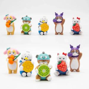 고양이 산리오 캐릭터 크로스드레싱 블라인드 박스 토이 피규어 과일 시리즈 헬로키티 쿠로미 자동차 테이블 장식품