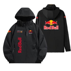 2025 레드불 로고 남성용 후드 재킷 (아웃도어용, 방풍 및 방수, 등산/오토바이 재킷에 적합)