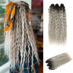 22인치 300g 컬 크로셰 헤어 옴브레 그레이 오렌지 블론드 합성 워터 웨이브 트위스트 크로셰 헤어 아프로 컬 브레이딩 헤어 익스텐션