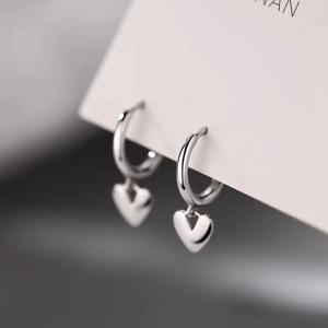 여성을위한 진짜 925 스털링 실버 하트 펜던트 후프 귀걸이 클래식 파인 쥬얼리 미니멀리스트 액세서리