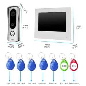 투야 앱 7인치 IPS 와이파이 비디오 도어폰 인터콤 홈 보안 도어 뷰어 스와이프 카드 비주얼 도어벨 120도 도어 카메라