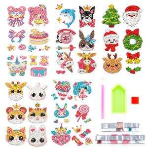 5D 어린이 수제 막대 모양의 다이아몬드 페인팅 스티커 DIY 붙여 넣기 작은 만화 동물 유니콘 소녀 소년 페인트 공예