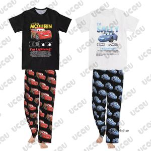Lightning Mcqueen 및 Sally Print 남성용 Tracksuit 여름 티셔츠 + 잠옷 바지 세트 커플 캐주얼 정장 패션 2 피스 의상