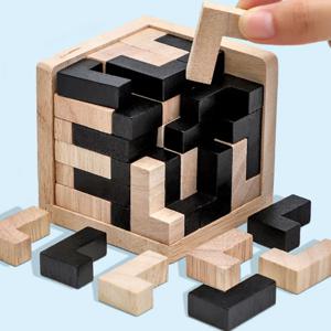3D 큐브 퍼즐 Luban Interlocking CreativeEducational 나무 장난감 두뇌 마인드 EarlyLearning 게임 어린이를위한 선물 편지 54T