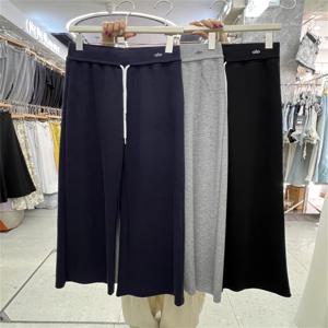 슬리밍 하이 웨이스트 드로스트링 캐주얼 바지 여성용 편안한 신축성 있는 스트레이트 레그 롱 바지 한국 스타일 에어 레이어