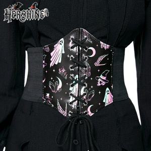 HERSHINE 여성 패션 컬러풀 고스트 프린트 신축성 있는 와이드 허리 벨트, Y2K 고딕 하라주쿠 스타일 드레스 액세서리, 봄, 여름