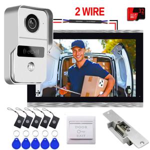 2선식 디지털 IP 비디오 인터콤 시스템 7/10인치 WIFI 모니터 1080P 도어폰 카메라 비디오 초인종 카드 투야 앱 잠금 해제
