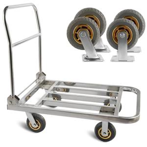 트롤리 스테인리스 스틸 평판 카트 접이식 휴대용 사각 튜브 트럭 화물 운반 무소음 사륜 중량급 대형 트레일러