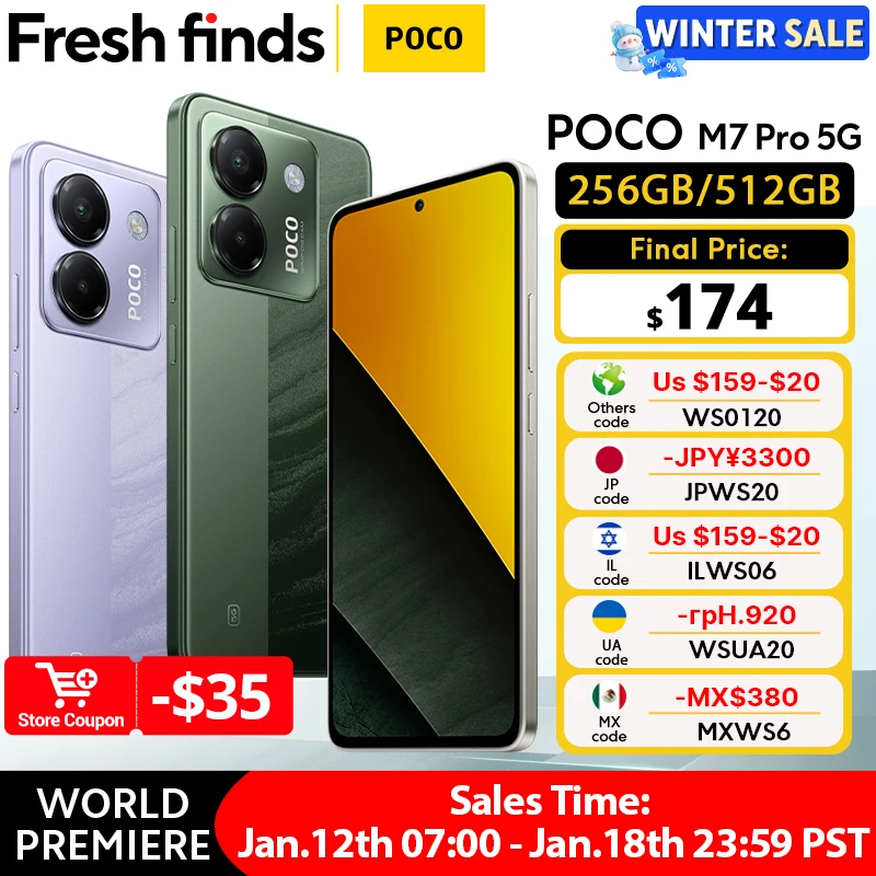 【브랜드+】최신 POCO M7 Pro 5G 글로벌 버전 디멘시티 7025-울트라 120Hz FHD+ 아이케어 AMOLED 디스플레이 5110mAh 배터리 NFC