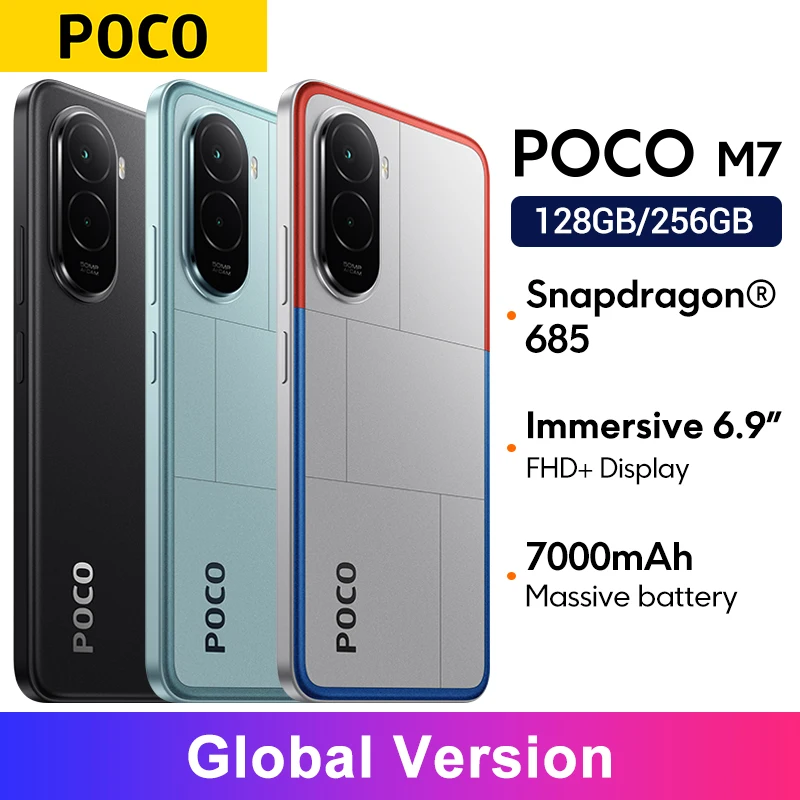 【브랜드+】POCO M7 글로벌 버전 휴대폰 6.9인치 144Hz FHD+ 도트디스플레이 7000mAh 배터리 50MP 카메라 NFC 스냅드래곤 685