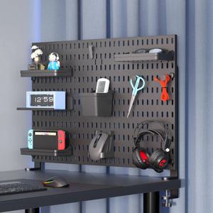 데스크탑 페그보드 오거나이저: 헤드폰 스탠드가 있는 수직 수납 – 게임룸 필수품, 책상 업그레이드