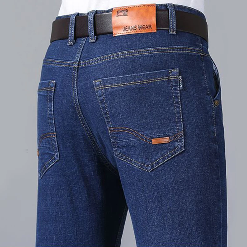 가을 봄 비즈니스 청바지 남성 캐주얼 편안한 스트레이트 데님 팬츠 스트레치 패션 클래식 소프트 프리미엄 블루 블랙 바지