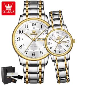 OLEVS 2891 커플 시계 남녀 클래식 디지털 다이얼 스틸 스트랩 방수 시계 럭셔리 오리지널 쿼츠 연인용 손목시계