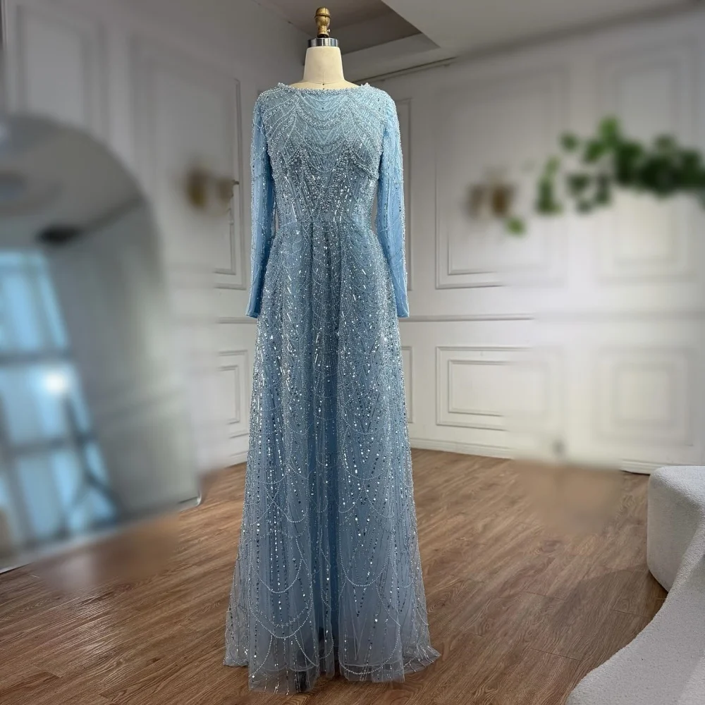 맞춤형 쉬폰 스팽글 비즈 장식 O넥 A라인 롱 드레스 맞춤형 행사용 반짝이는 여성 럭셔리 이브닝 파티 가운