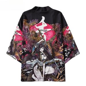 화이트 블랙 신상 하라주쿠 일본 기모노 아우터 뷰티 사무라이 2025 여름 루즈핏 여성 및 남성 기모노 의류 아우터웨어