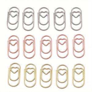 100개 미니 메탈 하트 모양 종이 클립 귀여운 장식용 종이 클립 사무실 학교 가정 문서 메모 정리용 종이 클립