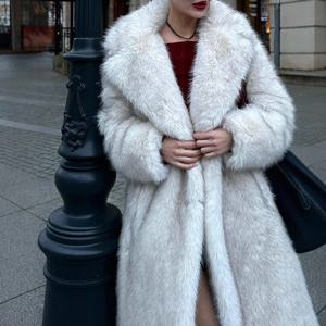 롱 코트 여성용 인조 모피 재킷 턴다운 칼라 코트 두꺼운 따뜻한 Y2K 스트리트웨어 재킷 우아한 작업복 아우터웨어 가을 겨울