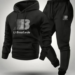 남성용 프린트 레터 그래픽 캐주얼 후드 스포츠 의상 긴 소매 풀오버 약간 신축성이 있어 봄과 가을에 적합