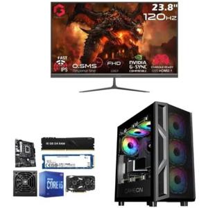 게이밍 PC 번들, 트라이던트 PC 케이스, 코어 i5 12400F, 16GB DDR4 RAM, 1TB M.2 SSD, 6GB GTX 3050 그래픽, 650W PSU, 23.8인치 120Hz FHD