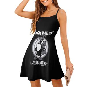 블랙 필립 빈티지 만화 염소 오컬트 마녀 라이브 빈티지 보헤미안 드레스 퍼프 슬리브 또는 민소매 옵션 여성용 드레스