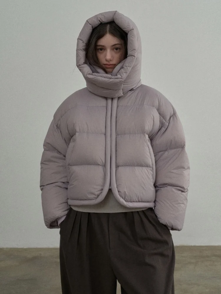 한국 스타일 후드 두꺼운 숏 브레드 재킷 여성용 겨울 코트 따뜻한 루즈핏 스탠드 칼라 폴리에스터 면 혼방