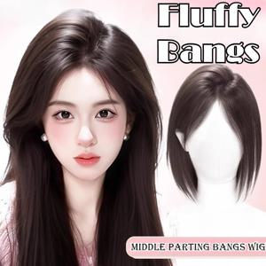 스트레이트 인비저블 미들 파트 헤어 투페이 앞머리 자연스러운 무봉제 풍성한 합성 헤어피스 여성용 토퍼 데일리 착용