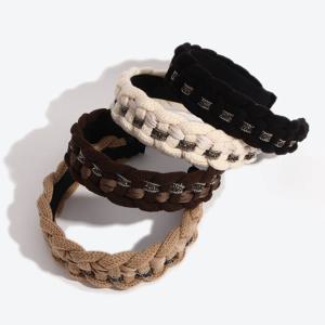 넓은 챙과 하이탑의 심플한 고급 프레스드 헤어 및 세안용 헤어밴드 가을과 겨울 레트로 프렌치 라인스톤 트위스트