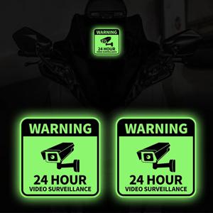 1PC 경고 24 시간 비디오 감시 오토바이 글로우 스티커 오토바이 프론트 페어링 자동차 창 범퍼 글로우 인 다크 데칼
