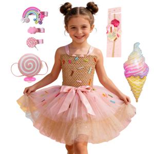 달콤한 아이스크림 캔디 테마 소녀 드레스 어린이 생일 카니발 파티 무지개 튜튜 어린이 의상 웨딩 의상