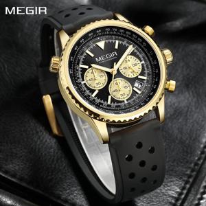 MEGIR 오리지널 스포츠 밀리터리 시계 남성용 실리콘 쿼츠 손목시계 크로노그래프 방수 시계 24시간 자동 날짜 표시 시계