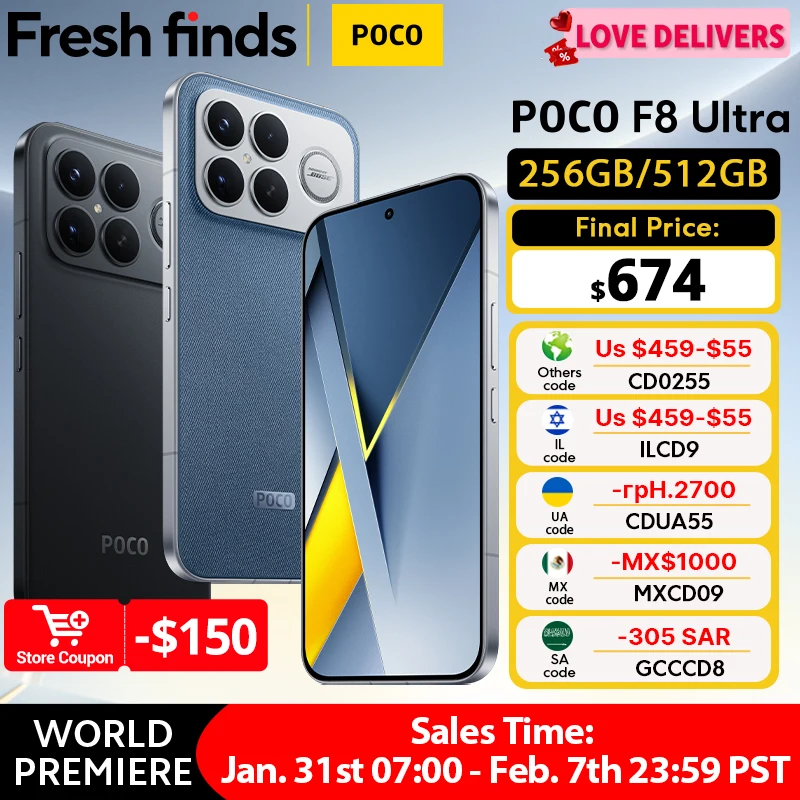 【월드 프리미어】POCO F8 울트라 스마트폰 스냅드래곤 8 엘리트 5세대 6500mAh 6.9인치 120Hz POCO 하이퍼 RGB AMOLED 디스플레이 NFC 지원