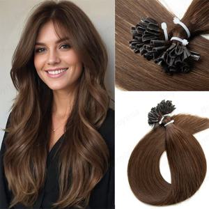 U 팁 헤어 익스텐션 인간 모발 프리 본디드 케라틴 퓨전 100% 리얼 레미 헤어 실키 스트레이트 50 가닥/팩 50g 16-22인치