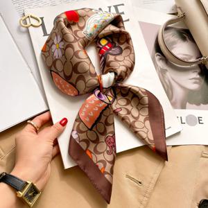 실크 스퀘어 스카프 여성용 럭셔리 플로럴 프린트 스카프 부드러운 새틴 헤어밴드 핸드백 리본 푸라르 히잡 넥커치프 헤드밴드