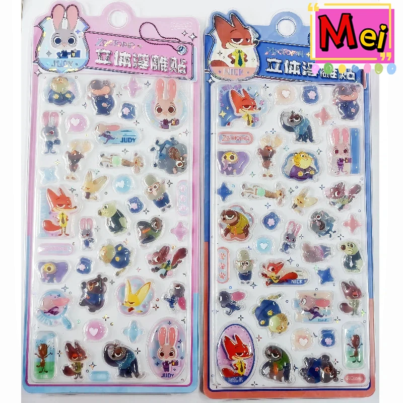새로운 2pcs 만화 3d 동물 입체 크리스탈 스티커 애니메이션 주디스 닉 스타일 DIY 모바일 컴퓨터 장식 스티커 선물