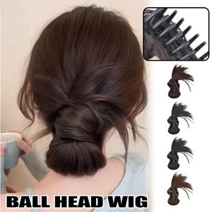 낮은 합성 번 포니테일 헤어, 자연스러운 풍성한 집게핀 시뇽 헤어, 여성용 간편 번 가발, 데일리용 헤어 액세서리