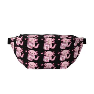 크로스바디 허리 가방 귀여운 아홀로틀 딸기 우유를 좋아하는 도안 그림 남녀공용 조절 가능한 패니 팩 여행용 러닝 머니 폰 가방
