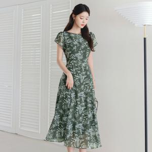 (~XXL까지) 두런드 튤립 슬릿 플로랄 쉬폰 플레어 원피스 여름 출근룩 데일리룩 바캉스룩 휴가룩 롱원피스