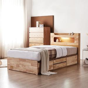 브리더 LED 4단 수납 원목 슈퍼싱글 침대 프레임 SS DF920242