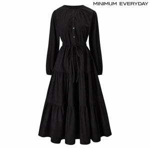 정상가:89,000원 ㅣ 에브리데이]셔링 캉캉 스트링 라운드 롱 원피스 (EB4OW009D)