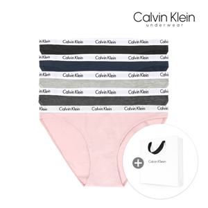 캘빈클라인 언더웨어 여자 속옷 5장 세트 팬티 면 QP3281O-401 쇼핑백(대)