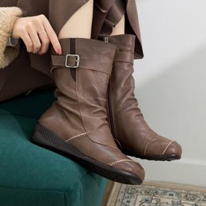 [브리치]  /  지쎄수제화 천연고트가죽 다크 미들 털 부츠