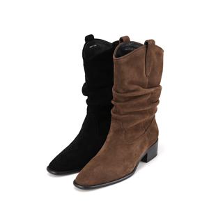 소가죽 V컷 셔링 웨스턴 여성 미들 부츠 2COLOR_BBH873