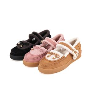 소가죽 버클 금장 리본 장식 메리제인 여성 퍼 로퍼 3COLOR_BBH558