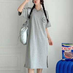 [엘브랜드] 면100 시리얼 포켓 반팔 롱원